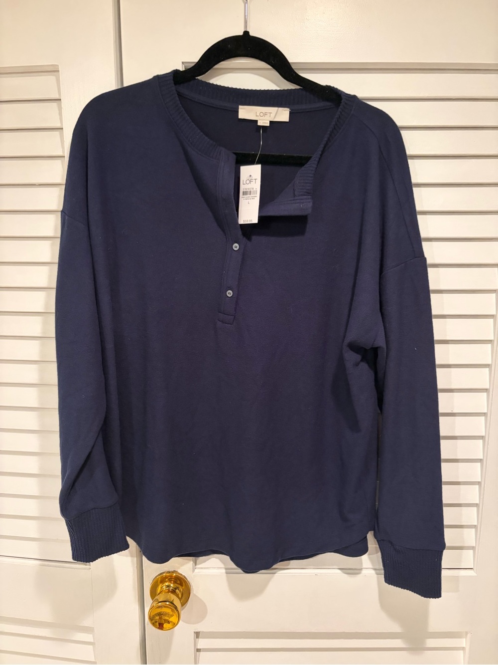 LOFT Navy Blue Relaxed Henley Long Sleeve Top – Large – NWT